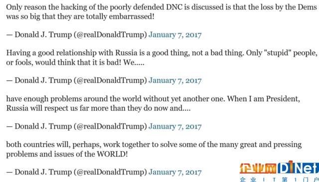 一小时怒发五条微博，特朗普否认俄罗斯黑客干扰美国大选