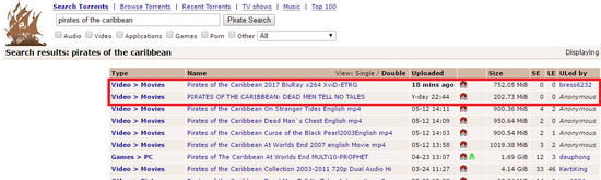  黑客疑发布《加勒比海盗5：死无对证》盗版下载