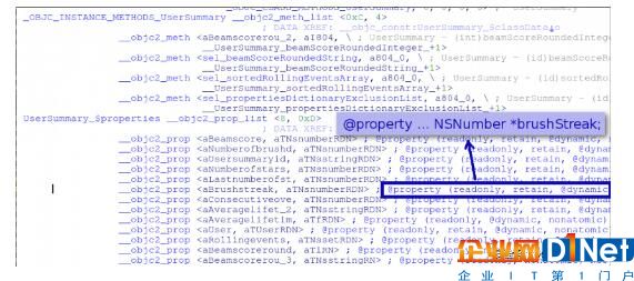 IDA Pro显示了UserSummary类的方法和属性