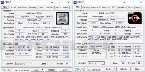 i9 7920X VS ThreadRipper 1950X规格参数对比
